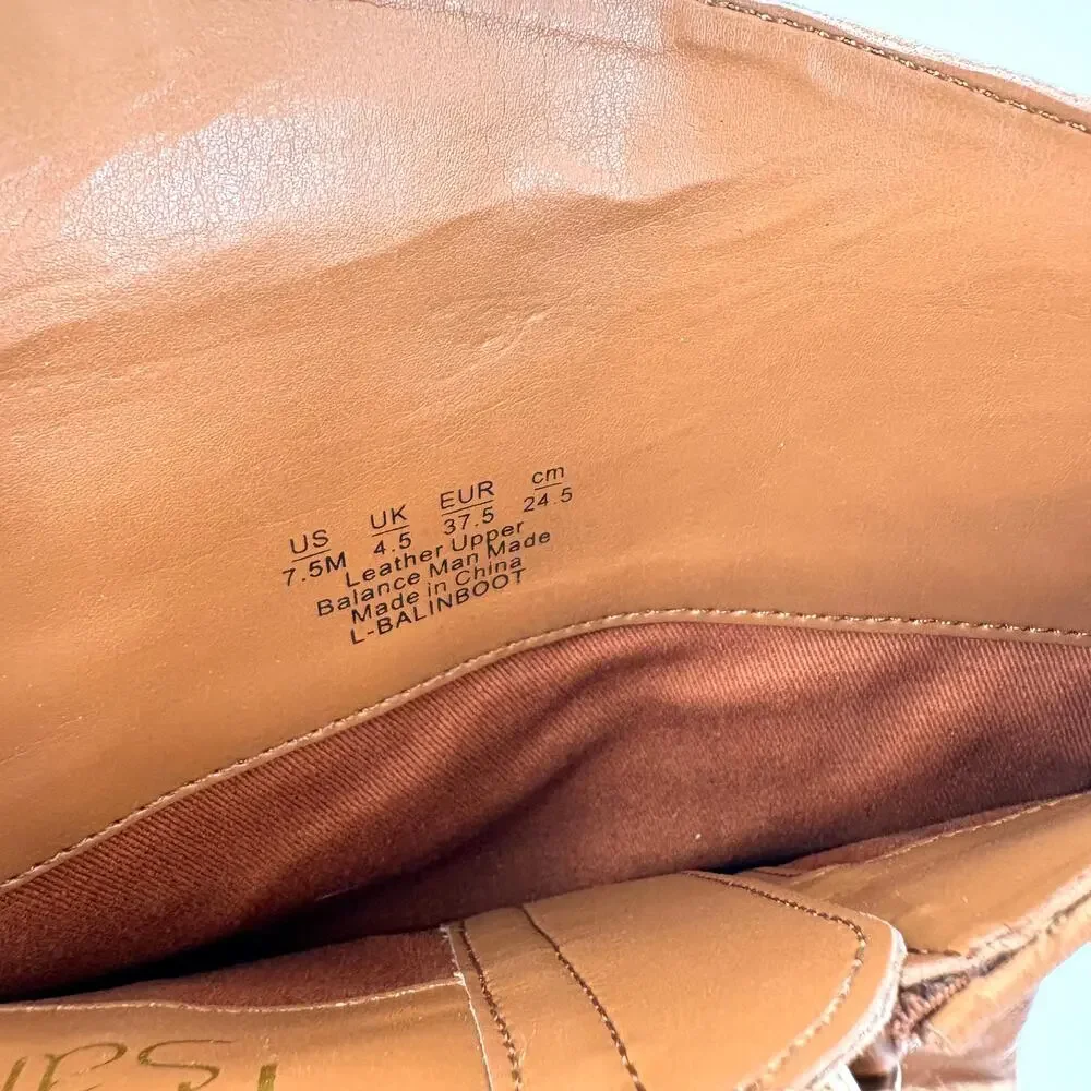 Franco Sarto Balinboot Tall Boots 7.5 NWOT Knee High Cognac Brown Leather Lug